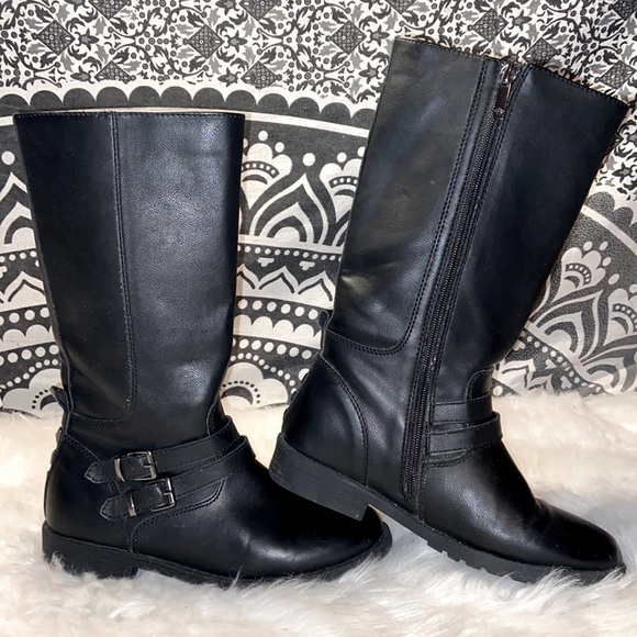 Girls Nina calf knee tall boots black side zipper size 4 - Picture 1 of 8